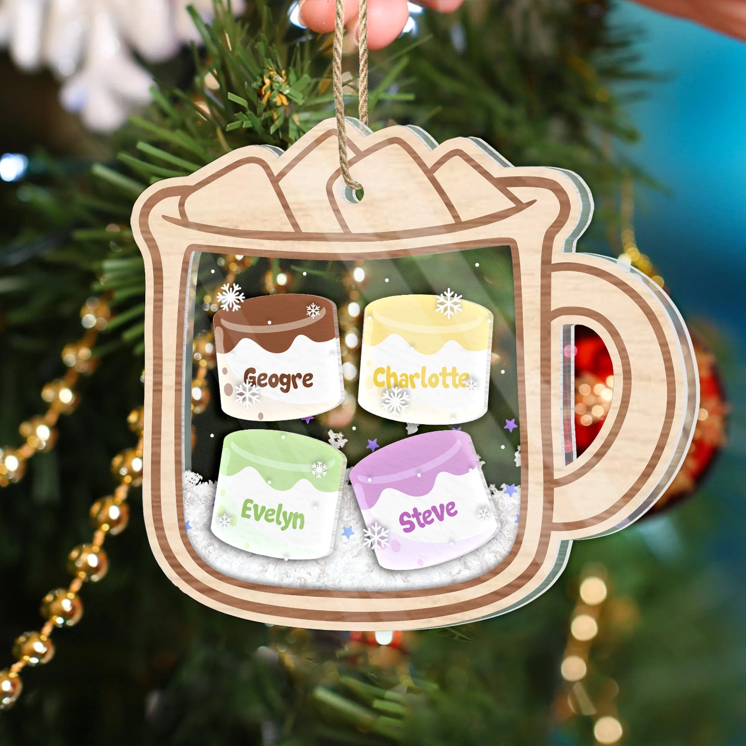 Hot Chocolate Marshmallow - Christmas, Family Gift - Personalized 3-Layered Acrylic Shaker Ornament ORNA1210