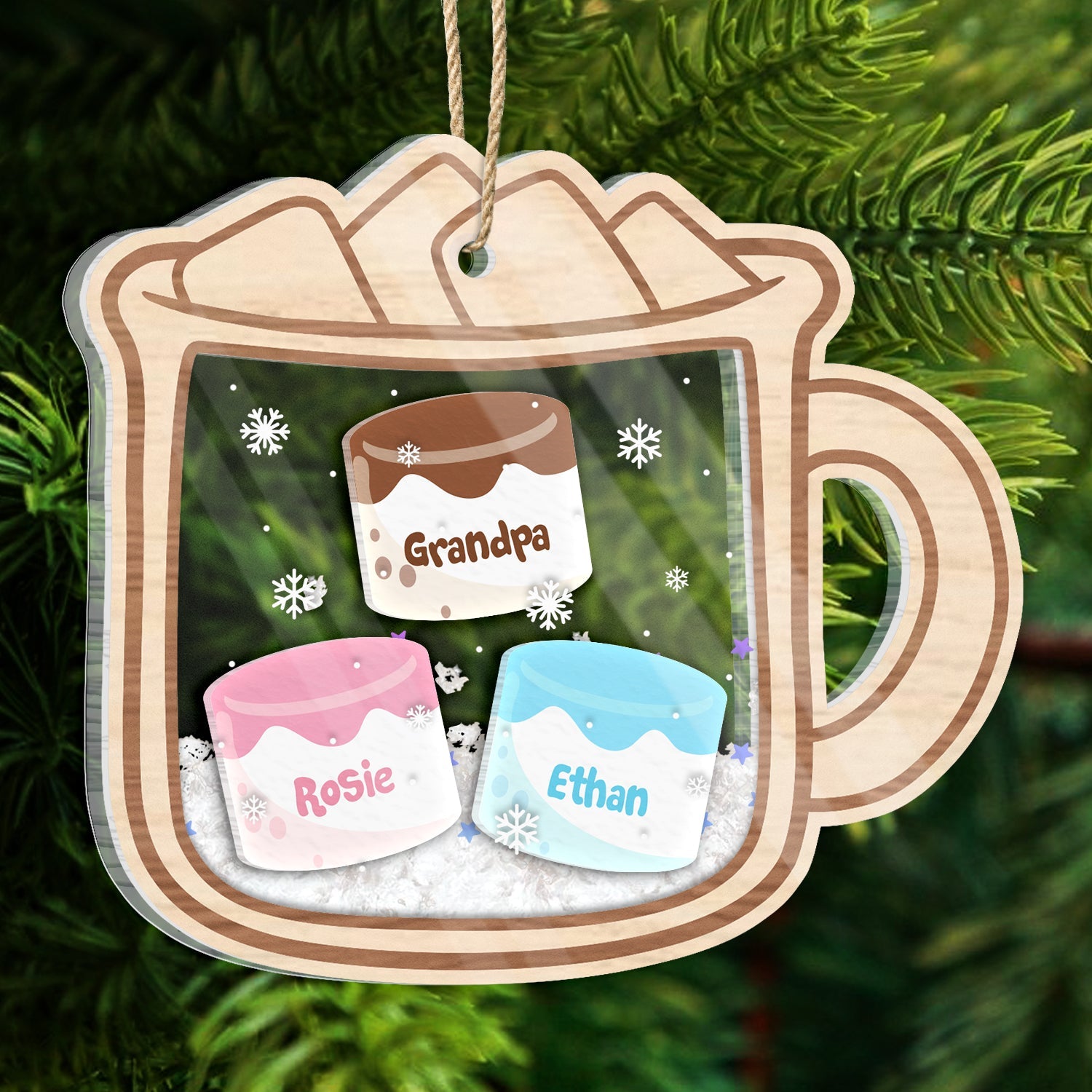 Hot Chocolate Marshmallow - Christmas, Family Gift - Personalized 3-Layered Acrylic Shaker Ornament ORNA1210