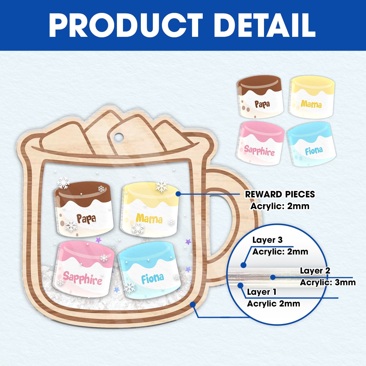 Hot Chocolate Marshmallow - Christmas, Family Gift - Personalized 3-Layered Acrylic Shaker Ornament ORNA1210