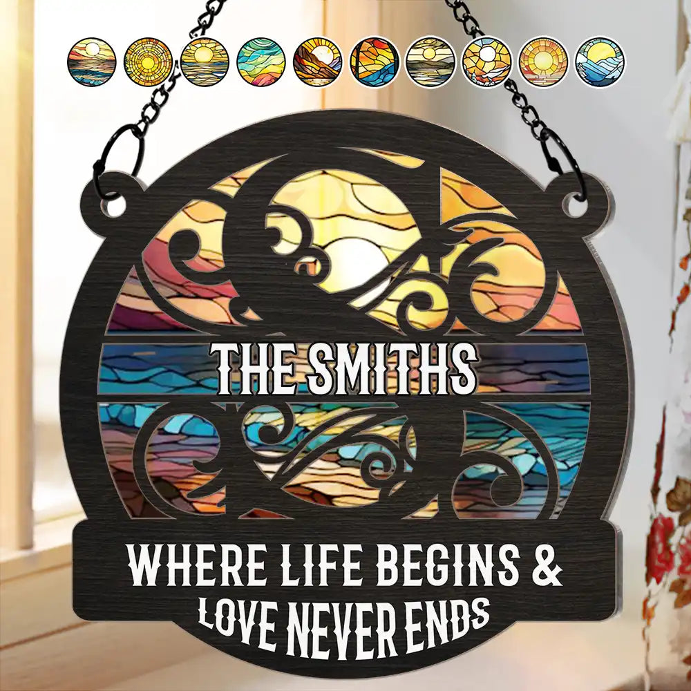 Monogram Love Never Ends - Personalized Window Hanging Suncatcher Ornament ORNA1210