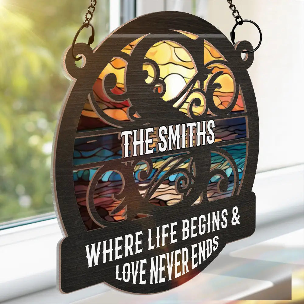 Monogram Love Never Ends - Personalized Window Hanging Suncatcher Ornament ORNA1210