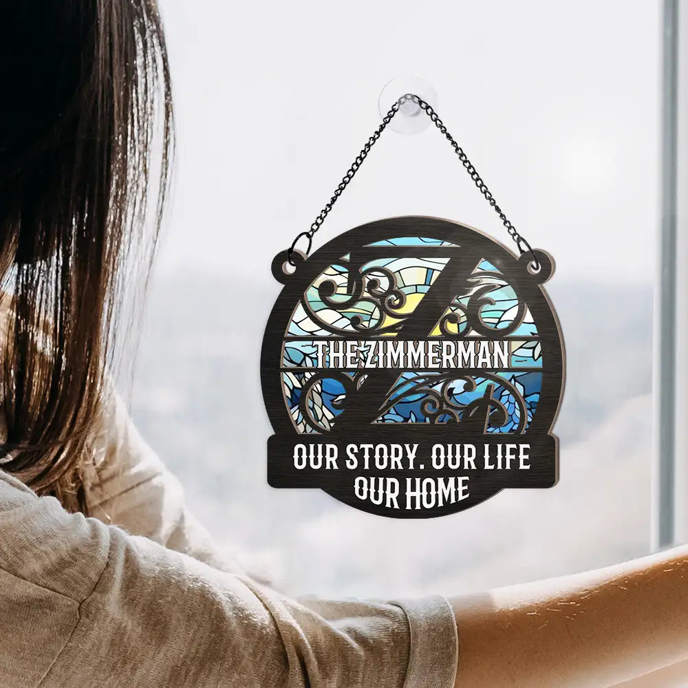 Monogram Love Never Ends - Personalized Window Hanging Suncatcher Ornament ORNA1210