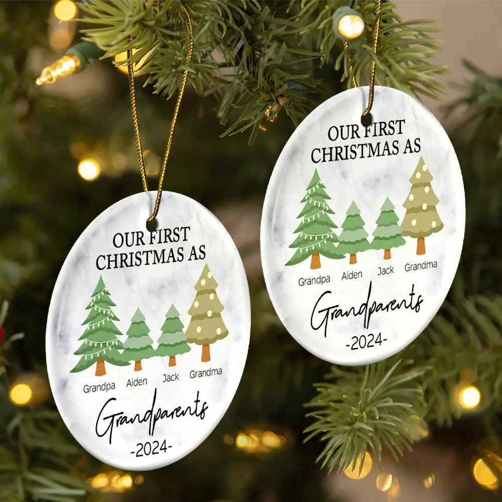 First Christmas As Grandparents - Personalized Circle Ceramic Ornament ORNA1210