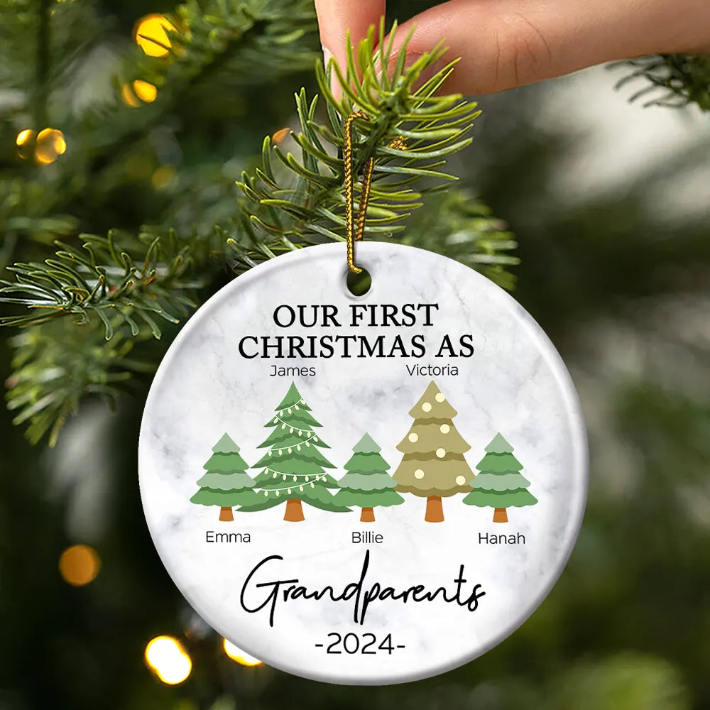 First Christmas As Grandparents - Personalized Circle Ceramic Ornament ORNA1210