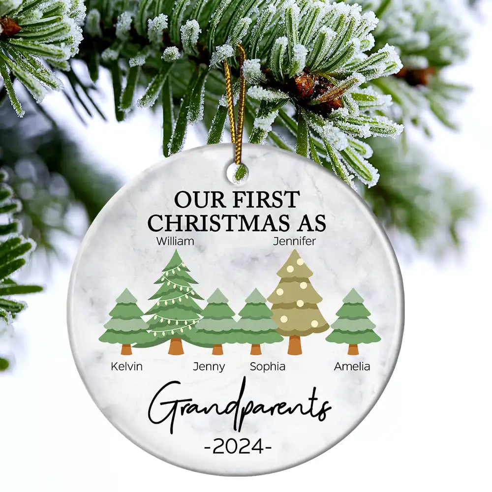 First Christmas As Grandparents - Personalized Circle Ceramic Ornament ORNA1210