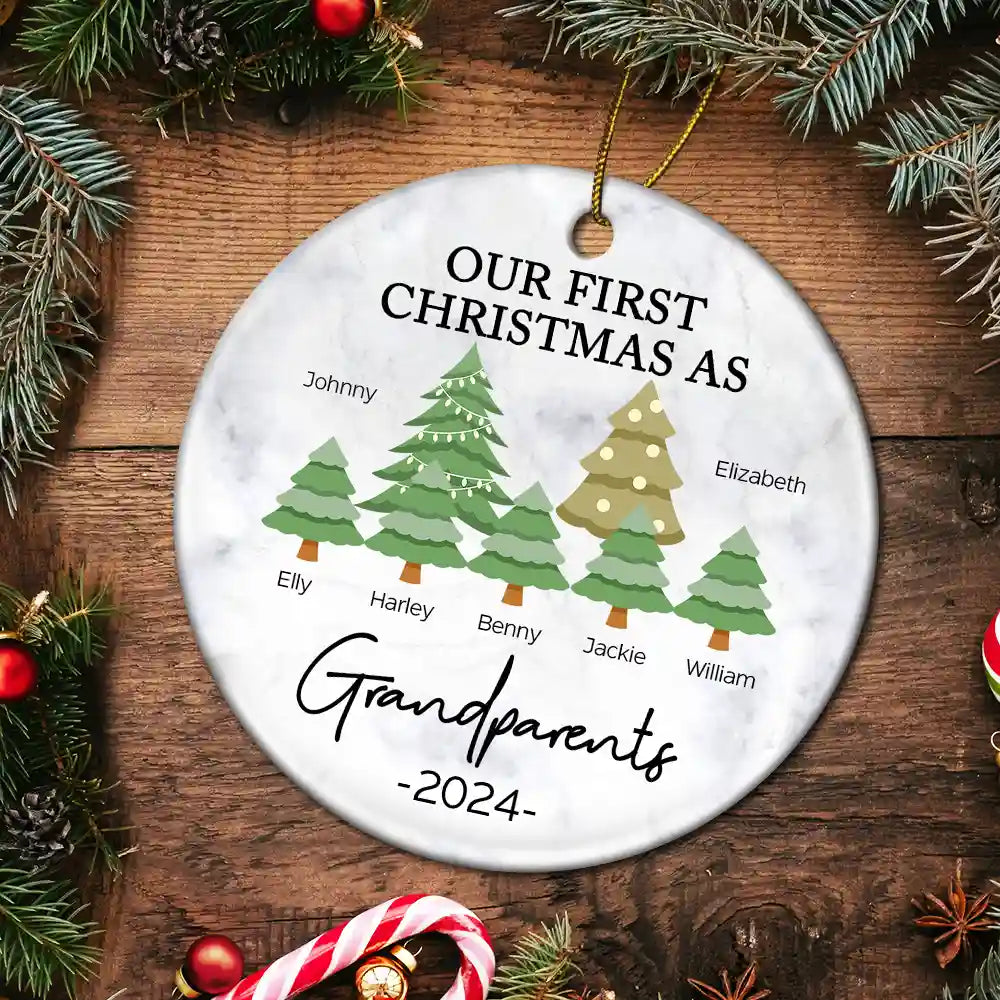 First Christmas As Grandparents - Personalized Circle Ceramic Ornament ORNA1210
