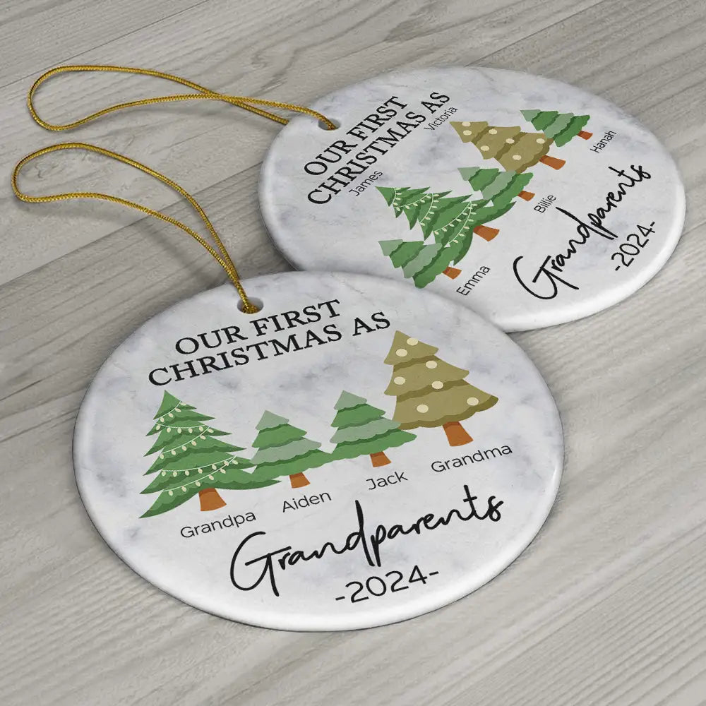 First Christmas As Grandparents - Personalized Circle Ceramic Ornament ORNA1210