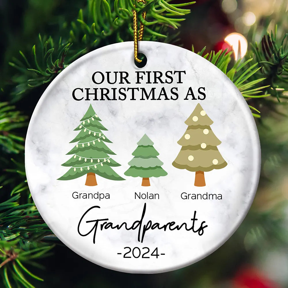 First Christmas As Grandparents - Personalized Circle Ceramic Ornament ORNA1210