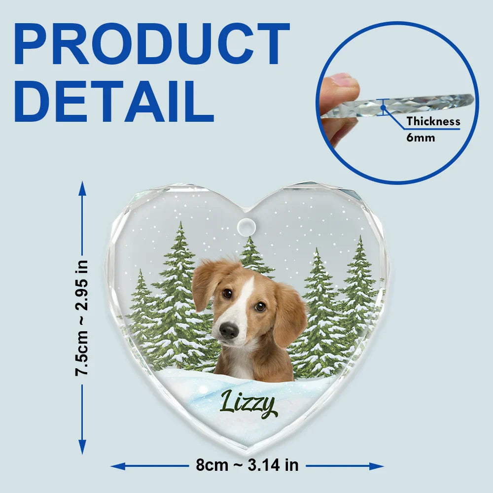 Custom Photo Pet Face Dog Cat Memorial - Personalized Heart Shaped Glass Ornament ORNA1210