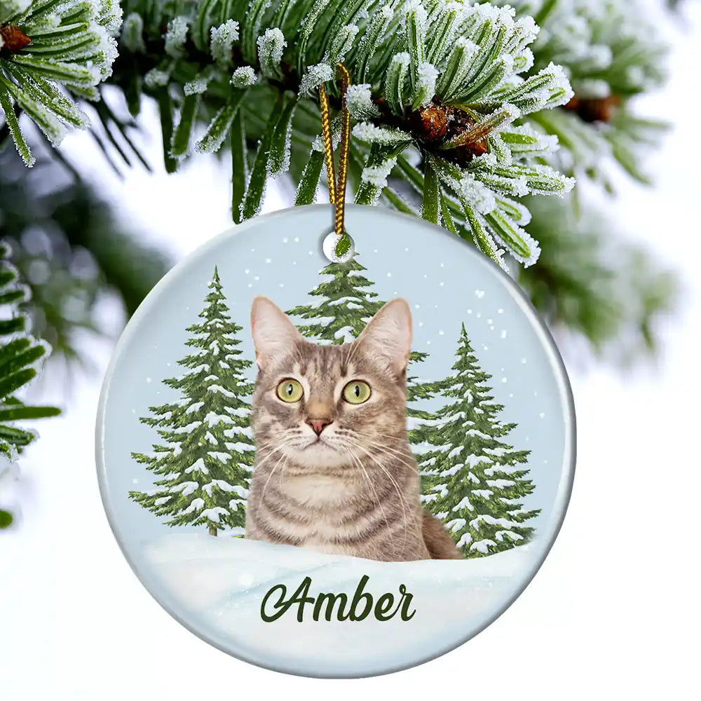 Custom Photo Pet Face Memorial - Personalized Circle Ceramic Ornament ORNA1210