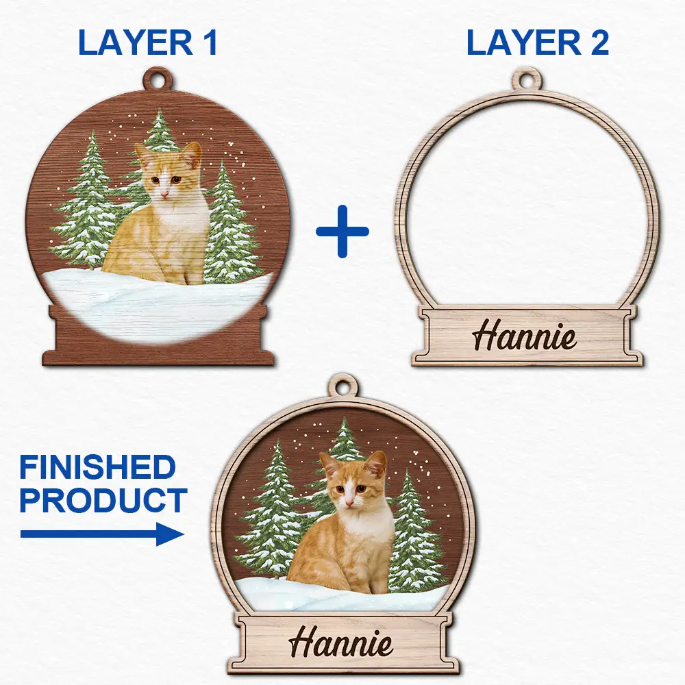 Custom Photo Pet Face Memorial Dog Cat - Personalized 2-Layered Wooden Ornament ORNA1210