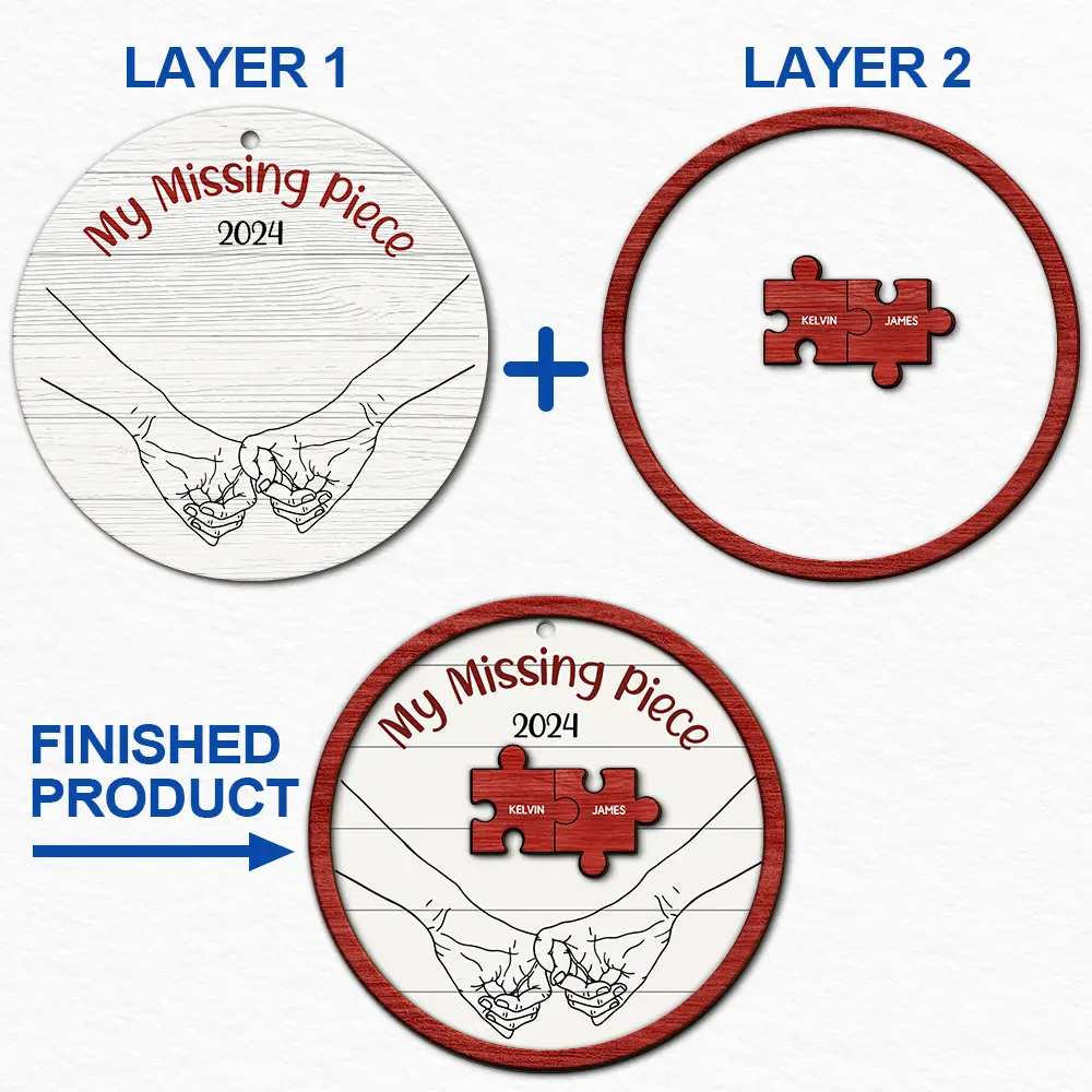 My Missing Piece Christmas Couple Holding Hands - Personalized 2-Layered Wooden Ornament ORNA1210