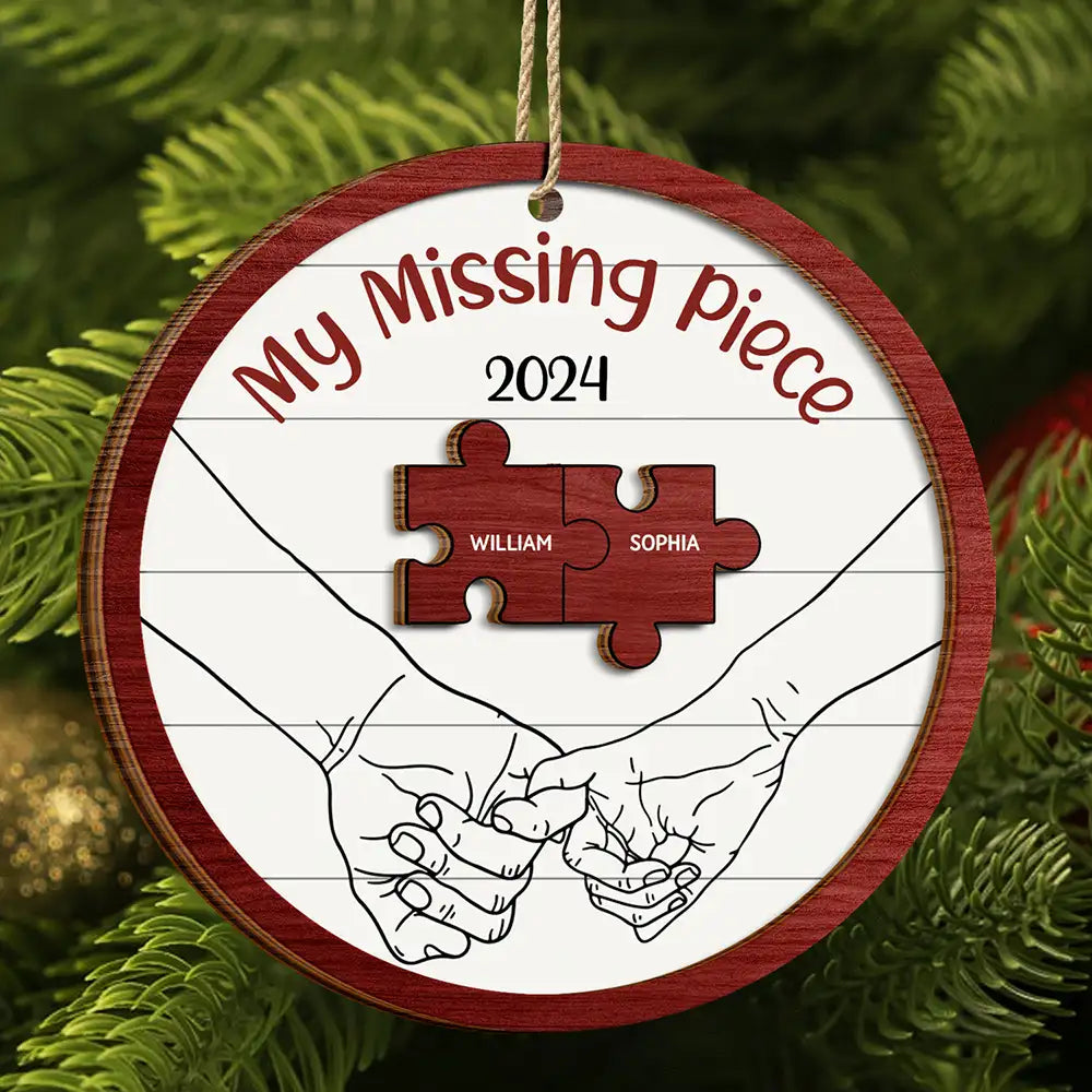 My Missing Piece Christmas Couple Holding Hands - Personalized 2-Layered Wooden Ornament ORNA1210