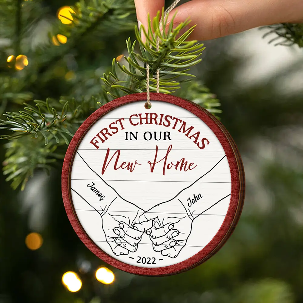 First Christmas As Mr & Mrs Couple Holding Hands - Personalized 2-Layered Wooden Ornament ORNA1210