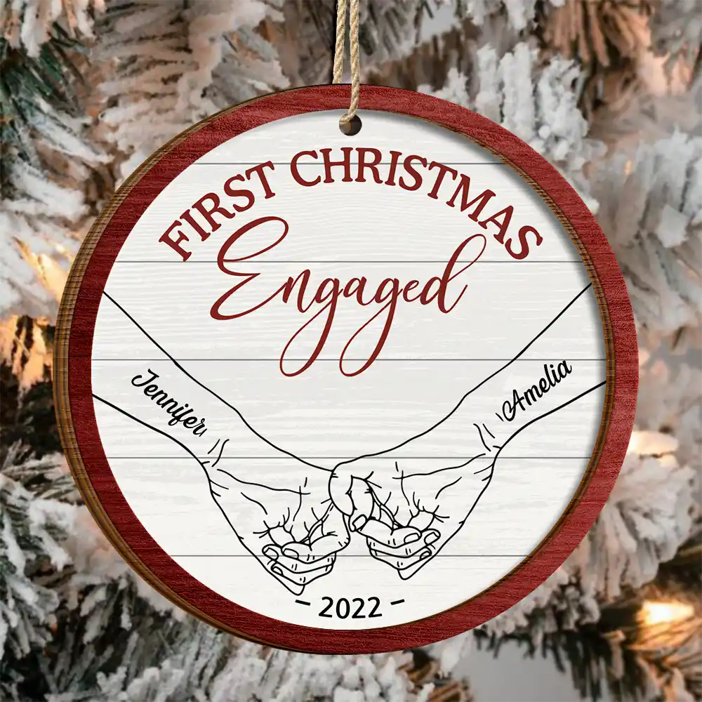 First Christmas As Mr & Mrs Couple Holding Hands - Personalized 2-Layered Wooden Ornament ORNA1210