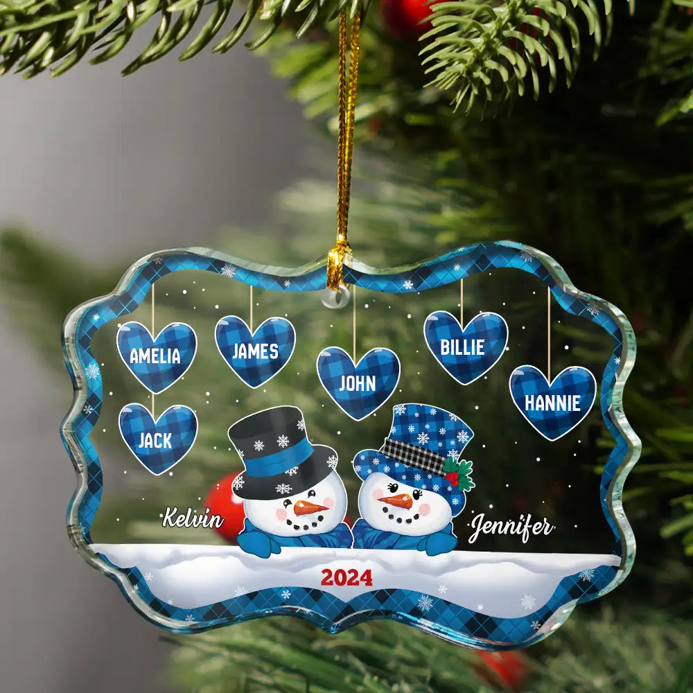 Papa Nana Snowman Christmas Grandparents - Personalized Medallion Glass Ornament ORNA1210