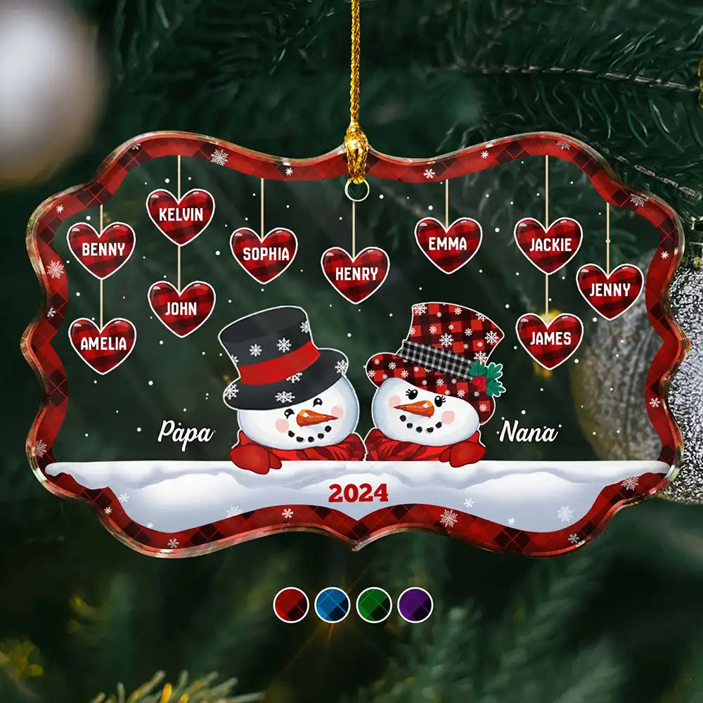Papa Nana Snowman Christmas Grandparents - Personalized Medallion Glass Ornament ORNA1210