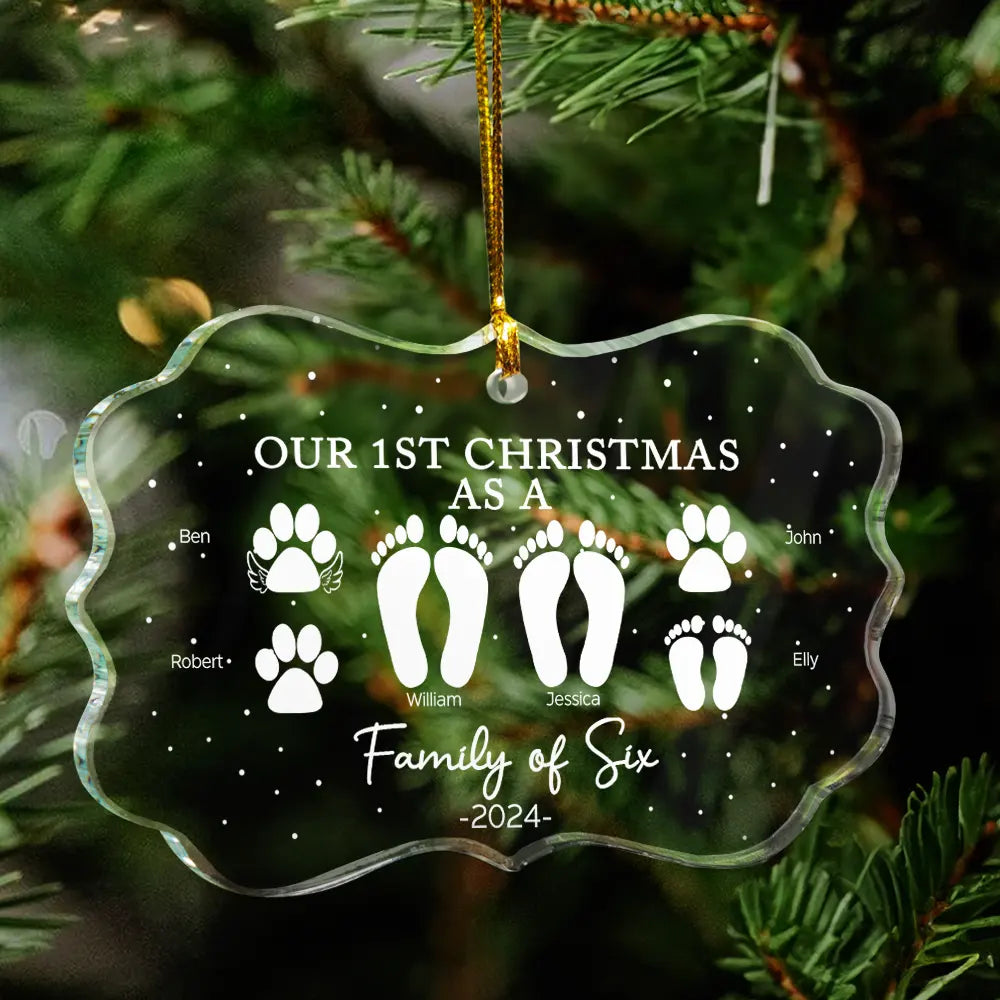 First Christmas As A Family Of Four Footprints - Personalized Medallion Glass Ornament ORNA1210
