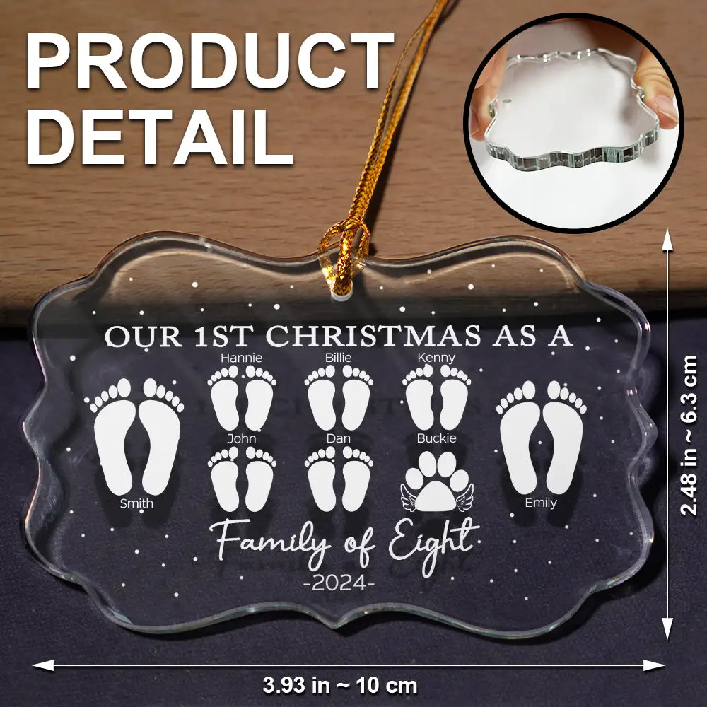 First Christmas As A Family Of Four Footprints - Personalized Medallion Glass Ornament ORNA1210