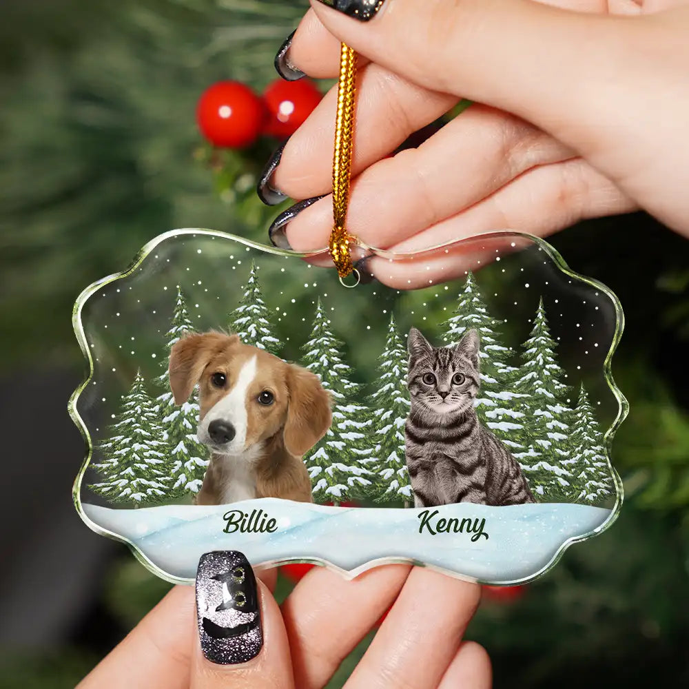 Custom Photo Pet Face Dog Cat Family - Personalized Medallion Glass Ornament ORNA1210