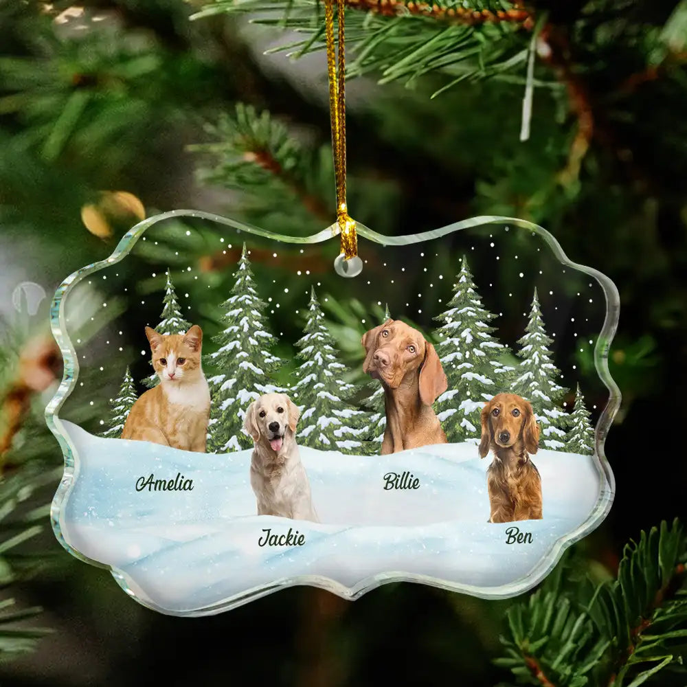 Custom Photo Pet Face Dog Cat Family - Personalized Medallion Glass Ornament ORNA1210