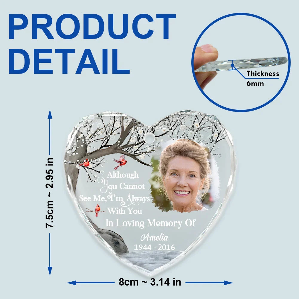 Custom Photo Always And Forever In Our Hearts Memorial - Personalized Heart Shaped Glass Ornament ORNA1210