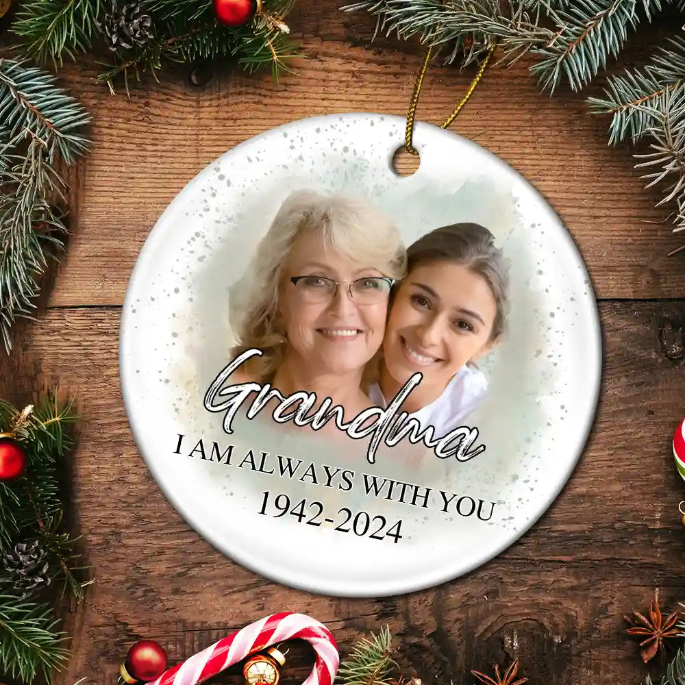 Custom Photo Memorial Grandma And Granddaughter - Personalized Circle Ceramic Ornament ORNA1210