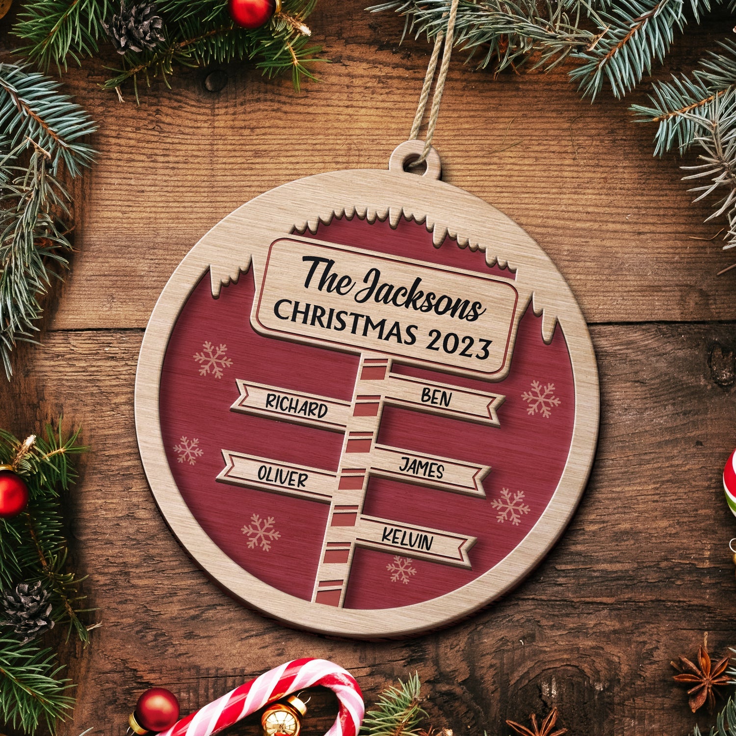 North Pole Sign - Christmas Gift For Family, Siblings - Personalized 2-Layered Wooden Ornament ORNA1210