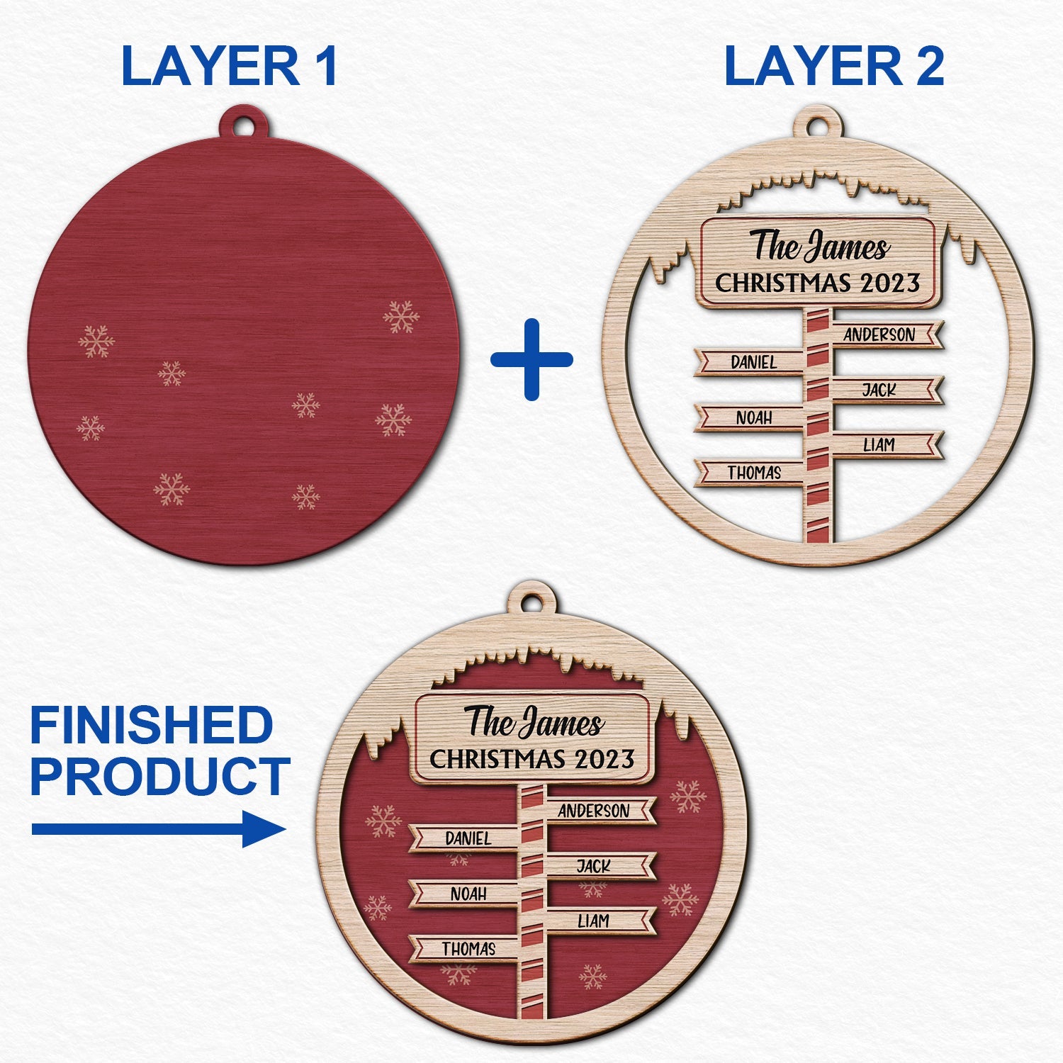 North Pole Sign - Christmas Gift For Family, Siblings - Personalized 2-Layered Wooden Ornament ORNA1210