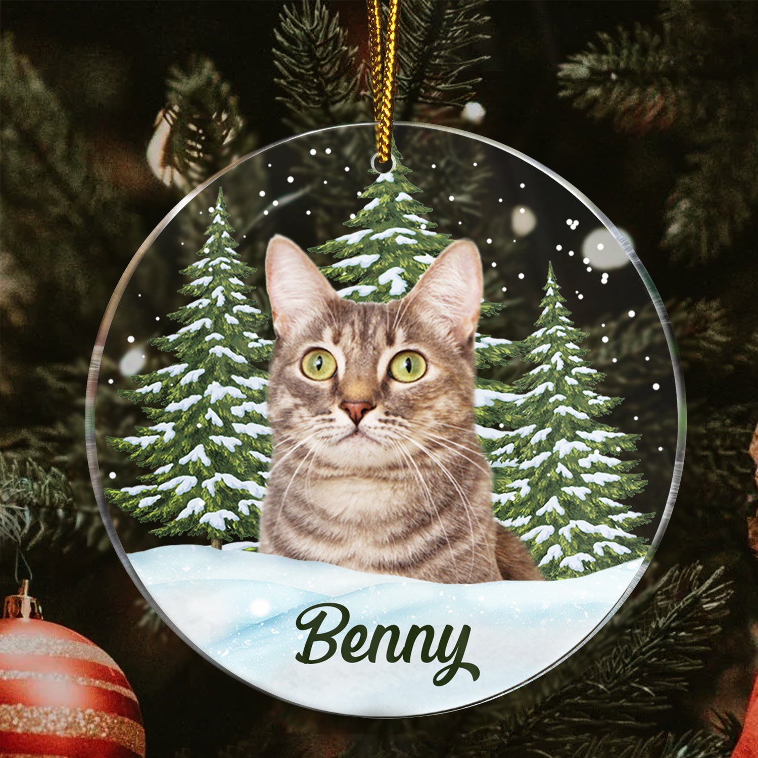 Custom Photo Pet Face - Christmas Gift For Dog Lovers, Cat Lovers, Pet Lovers, Pet Memorial - Personalized Circle Acrylic Ornament ORNA1210