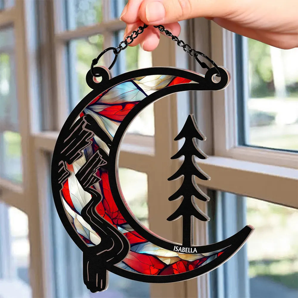 Moon Shape We Love You To The Wood And Back - Personalized Window Hanging Suncatcher Ornament ORNA1210