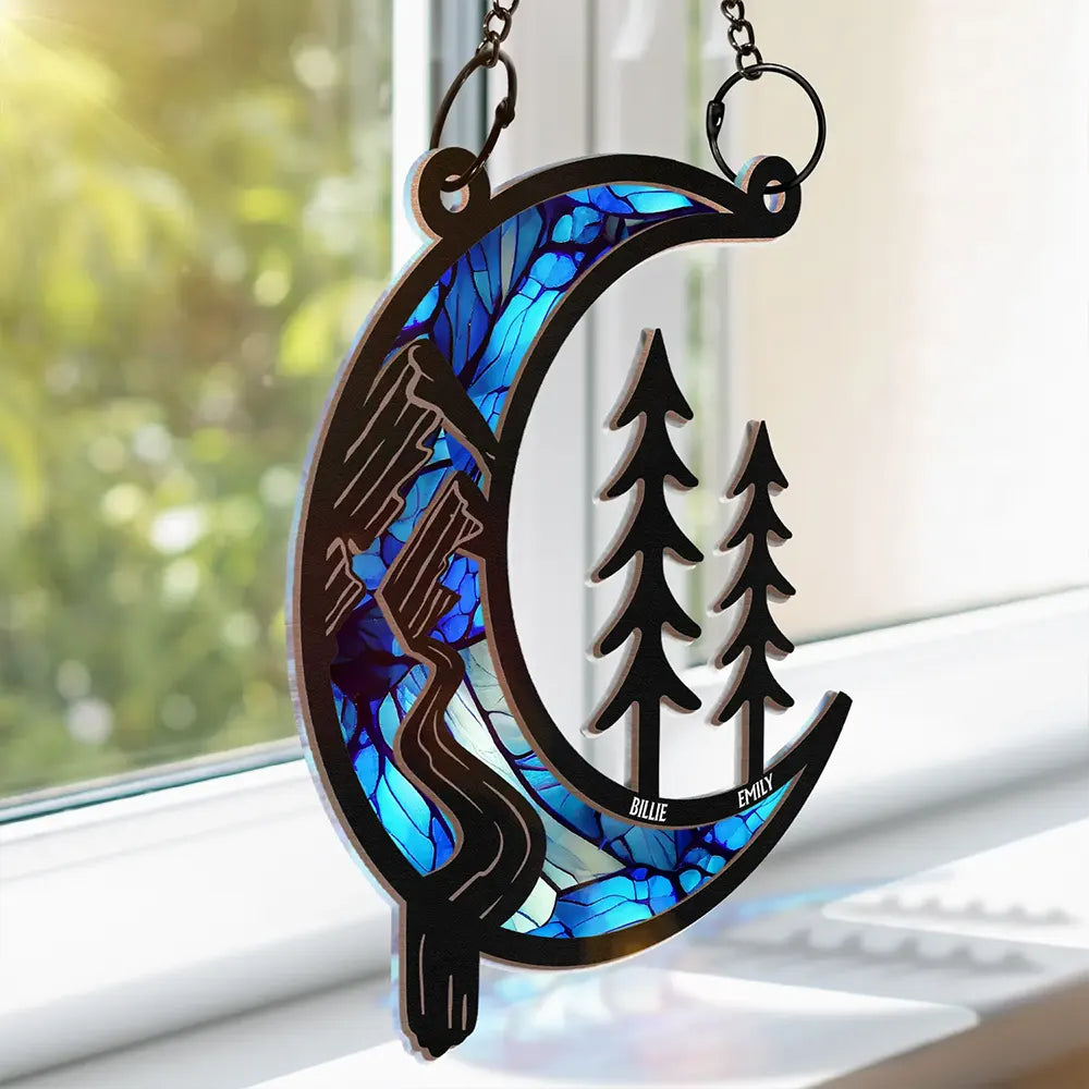 Moon Shape We Love You To The Wood And Back - Personalized Window Hanging Suncatcher Ornament ORNA1210