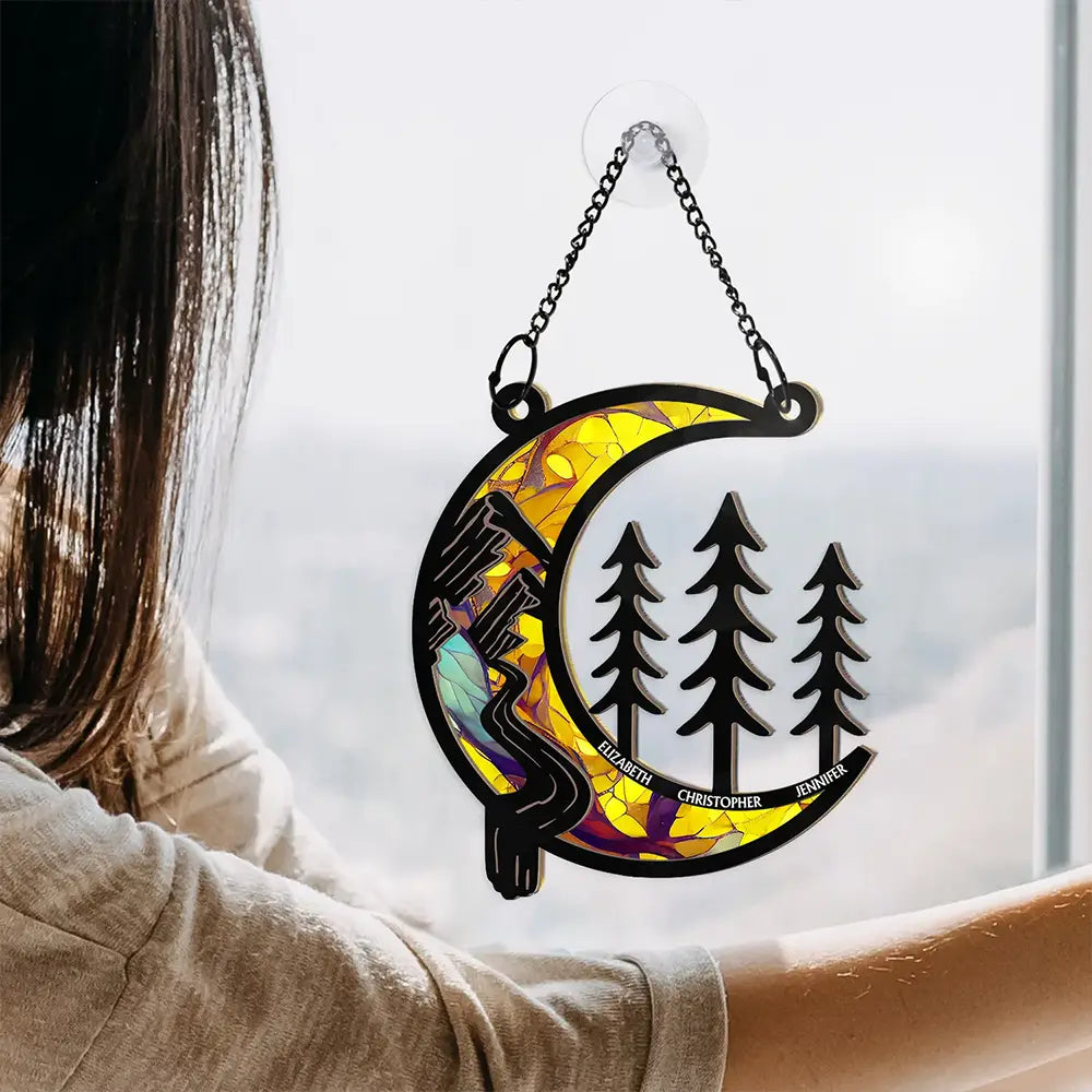 Moon Shape We Love You To The Wood And Back - Personalized Window Hanging Suncatcher Ornament ORNA1210