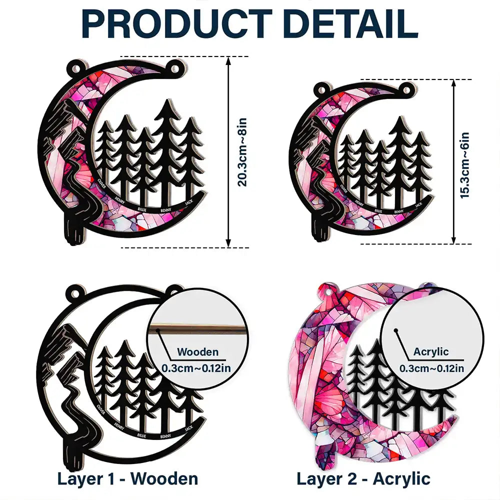 Moon Shape We Love You To The Wood And Back - Personalized Window Hanging Suncatcher Ornament ORNA1210