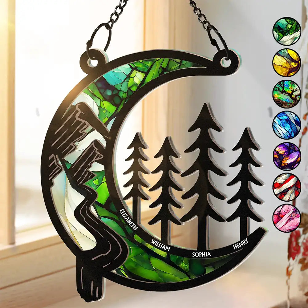 Moon Shape We Love You To The Wood And Back - Personalized Window Hanging Suncatcher Ornament ORNA1210