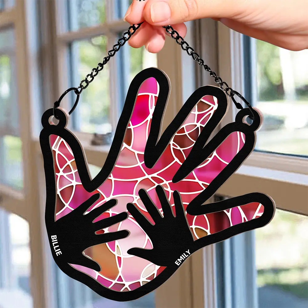 Hand In Hand, This Papa Belongs To His Grandkids - Personalized Window Hanging Suncatcher Ornament ORNA1210