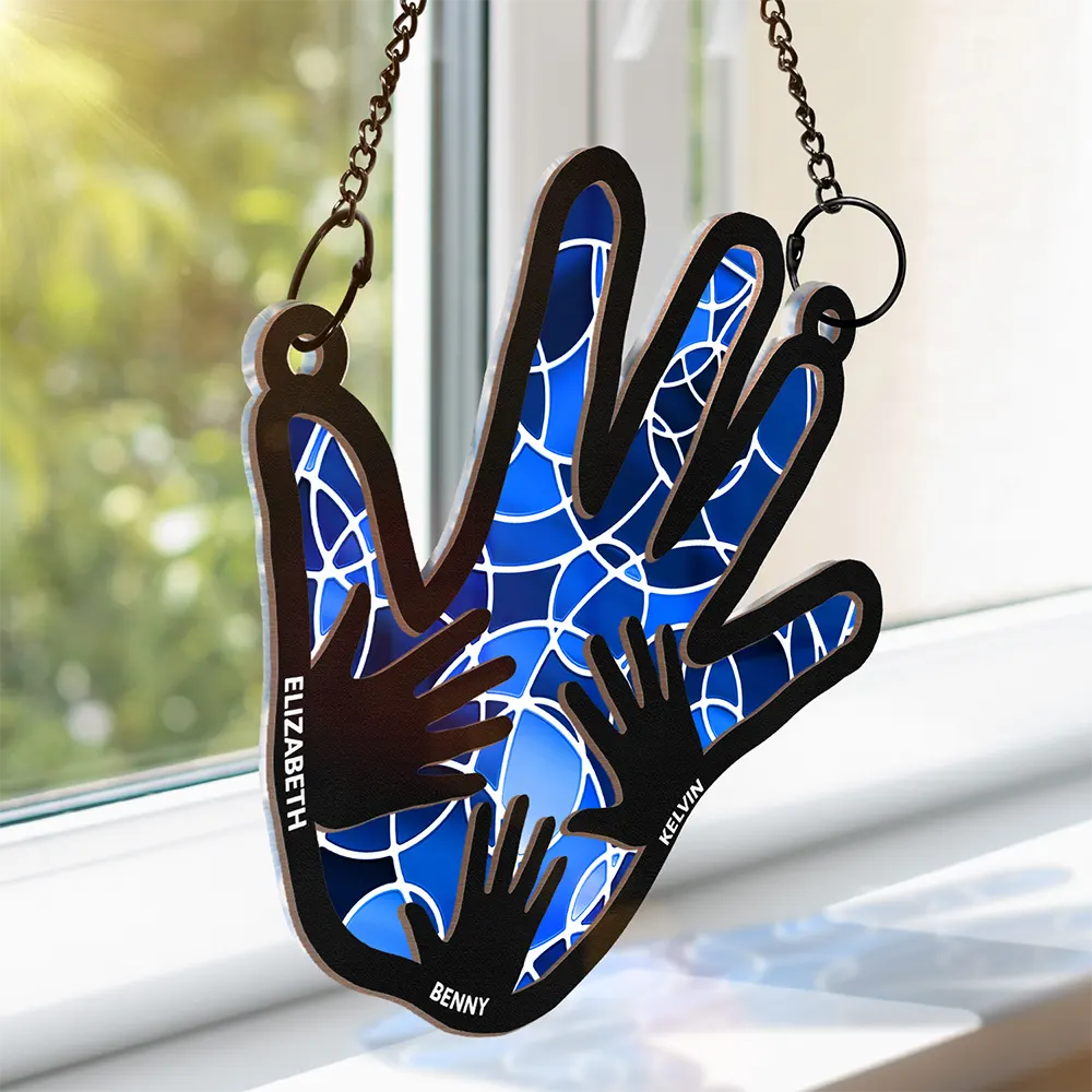 Hand In Hand, This Papa Belongs To His Grandkids - Personalized Window Hanging Suncatcher Ornament ORNA1210