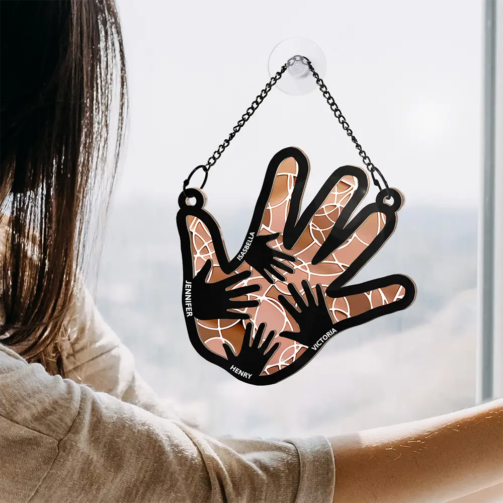Hand In Hand, This Papa Belongs To His Grandkids - Personalized Window Hanging Suncatcher Ornament ORNA1210