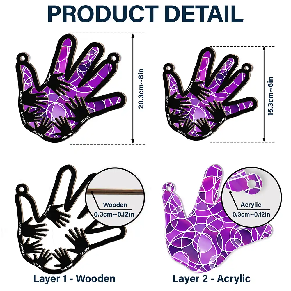 Hand In Hand, This Papa Belongs To His Grandkids - Personalized Window Hanging Suncatcher Ornament ORNA1210