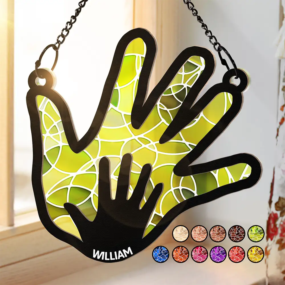 Hand In Hand, This Papa Belongs To His Grandkids - Personalized Window Hanging Suncatcher Ornament ORNA1210