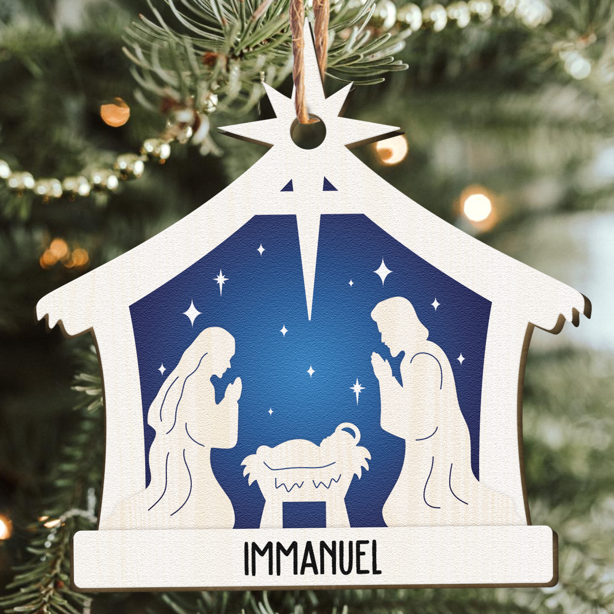 Name Of Jesus Nativity Scene - Personalized Wooden Ornament ORNA1210