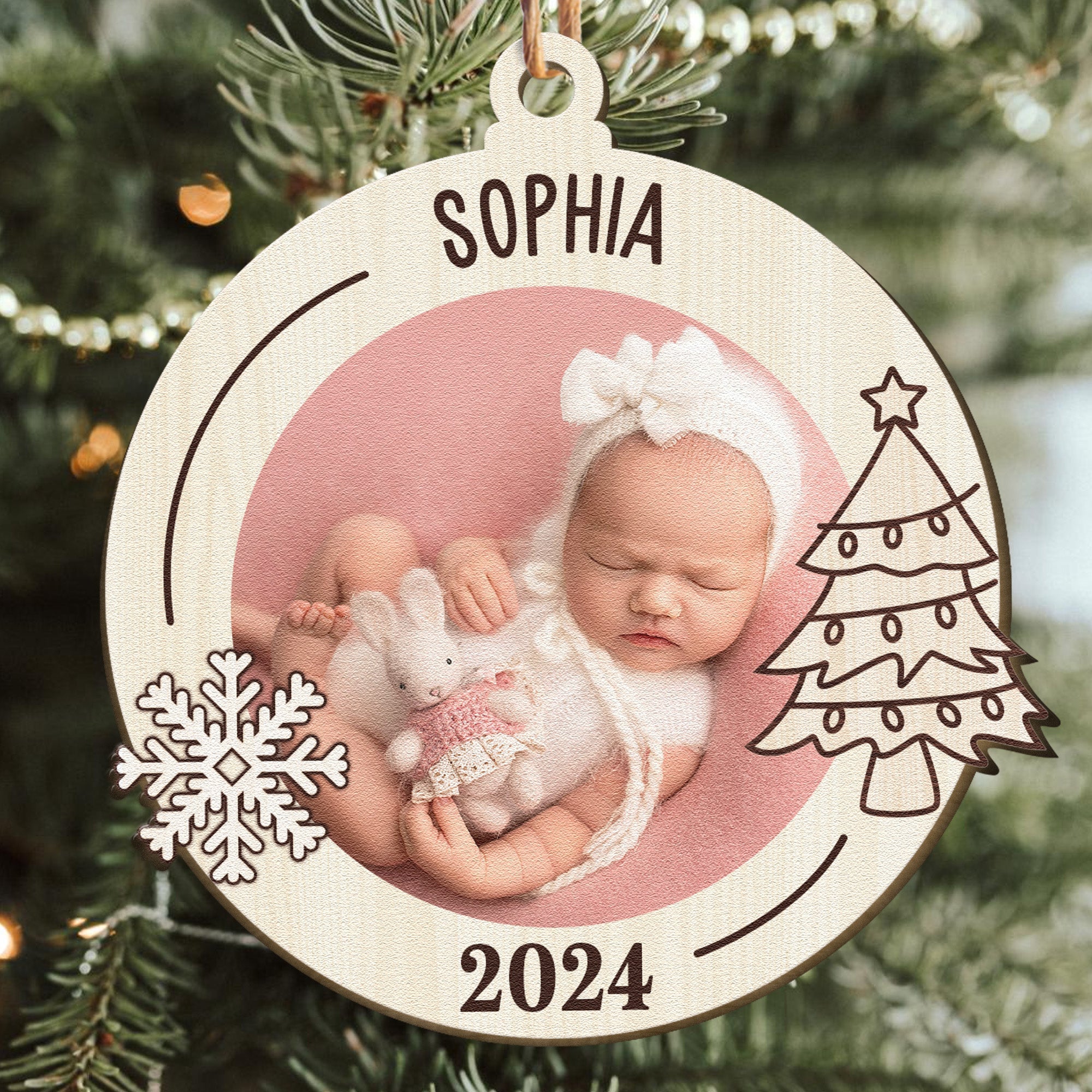 Newborn First Christmas Baby Gift - Personalized Wooden Photo Ornament ORN0810