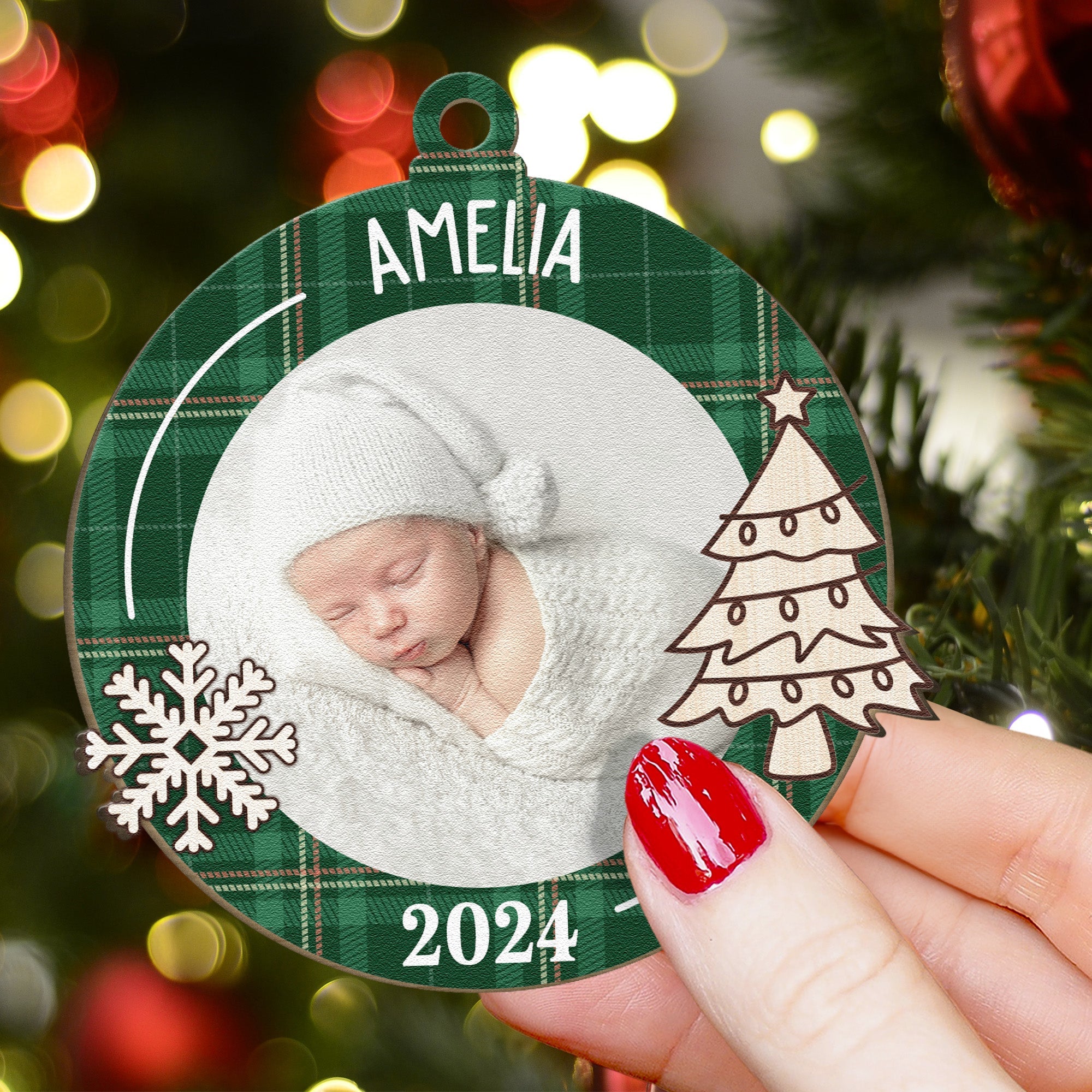 Newborn First Christmas Baby Gift - Personalized Wooden Photo Ornament ORN0810