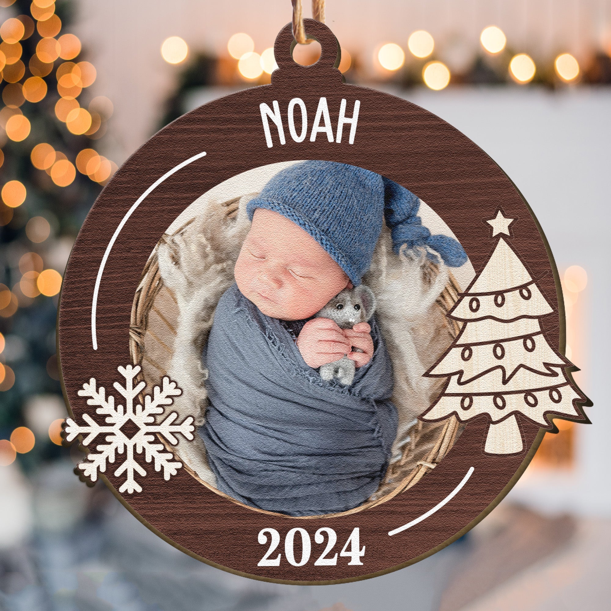 Newborn First Christmas Baby Gift - Personalized Wooden Photo Ornament ORN0810