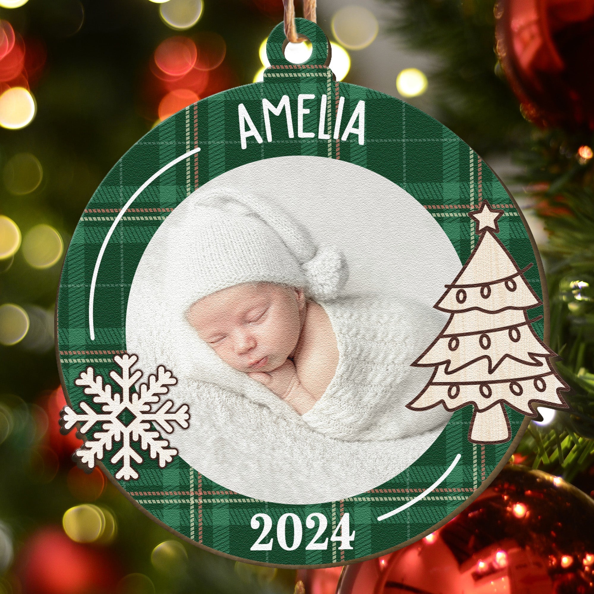 Newborn First Christmas Baby Gift - Personalized Wooden Photo Ornament ORN0810