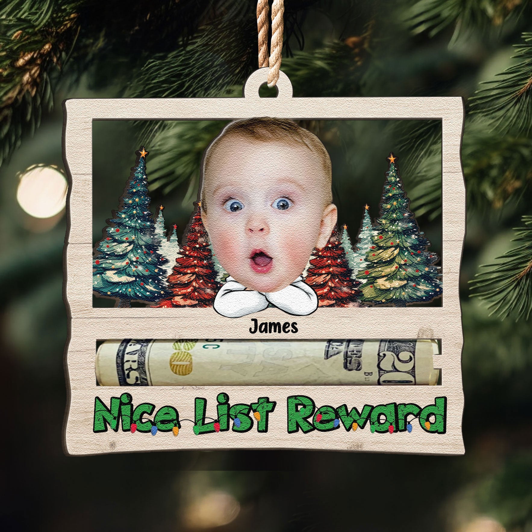 Nice List Reward Money Holder - Personalized Wooden Photo Ornament ORNA1210