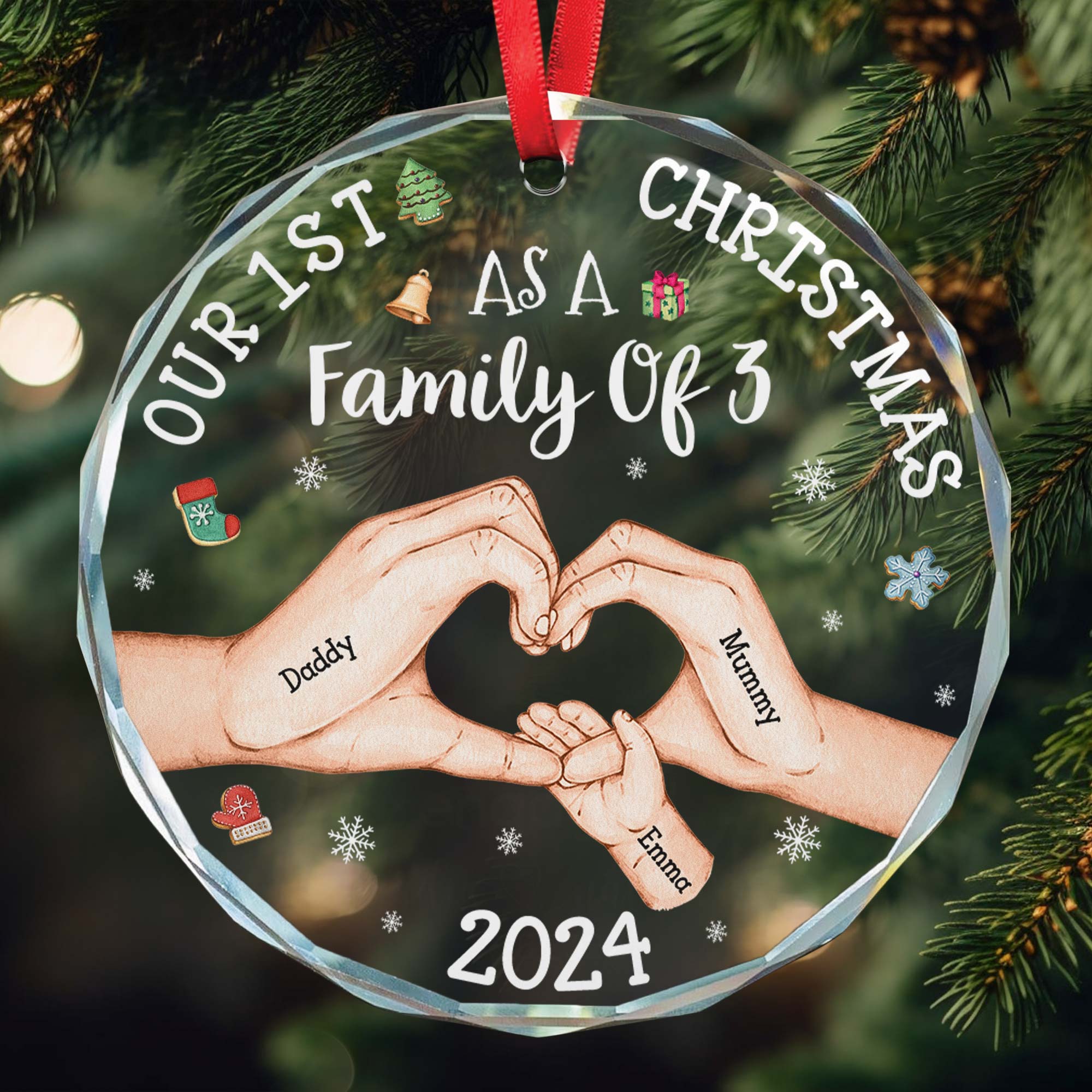 Our 1st Christmas As A Family Of 3 - Personalized Glass Ornament 1 ORN0810