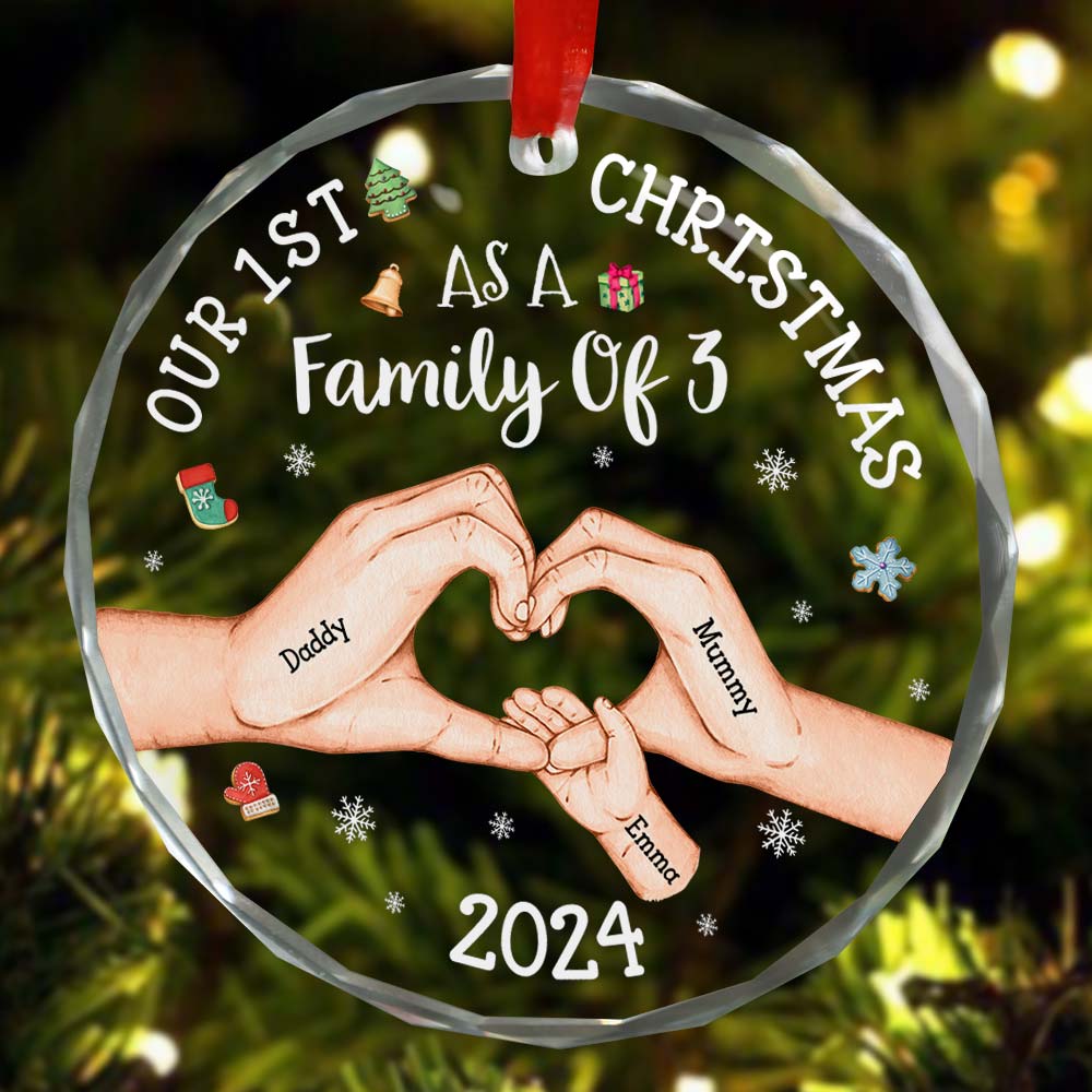 Our 1st Christmas As A Family Of 3 - Personalized Glass Ornament 1 ORN0810