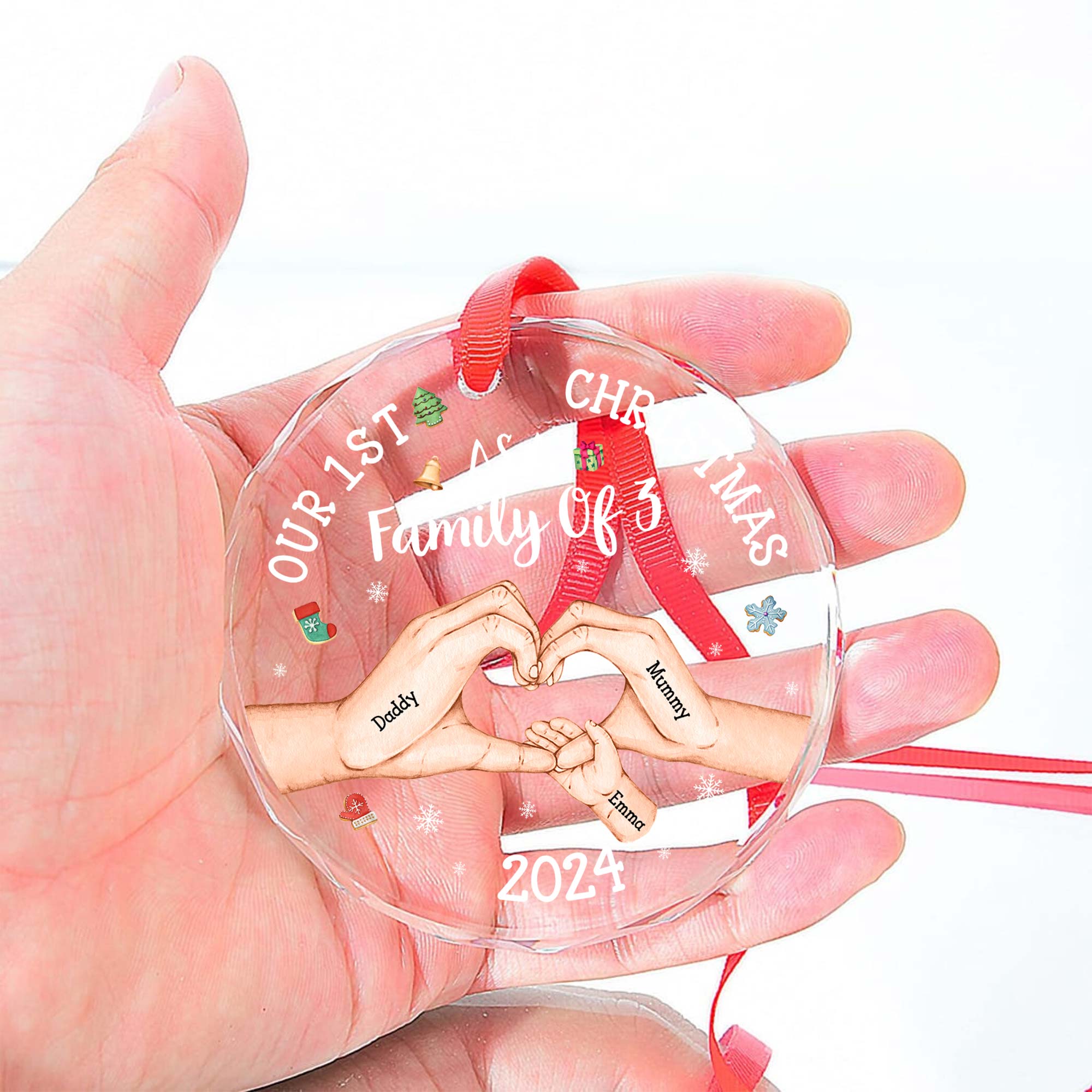 Our 1st Christmas As A Family Of 3 - Personalized Glass Ornament ORN0810