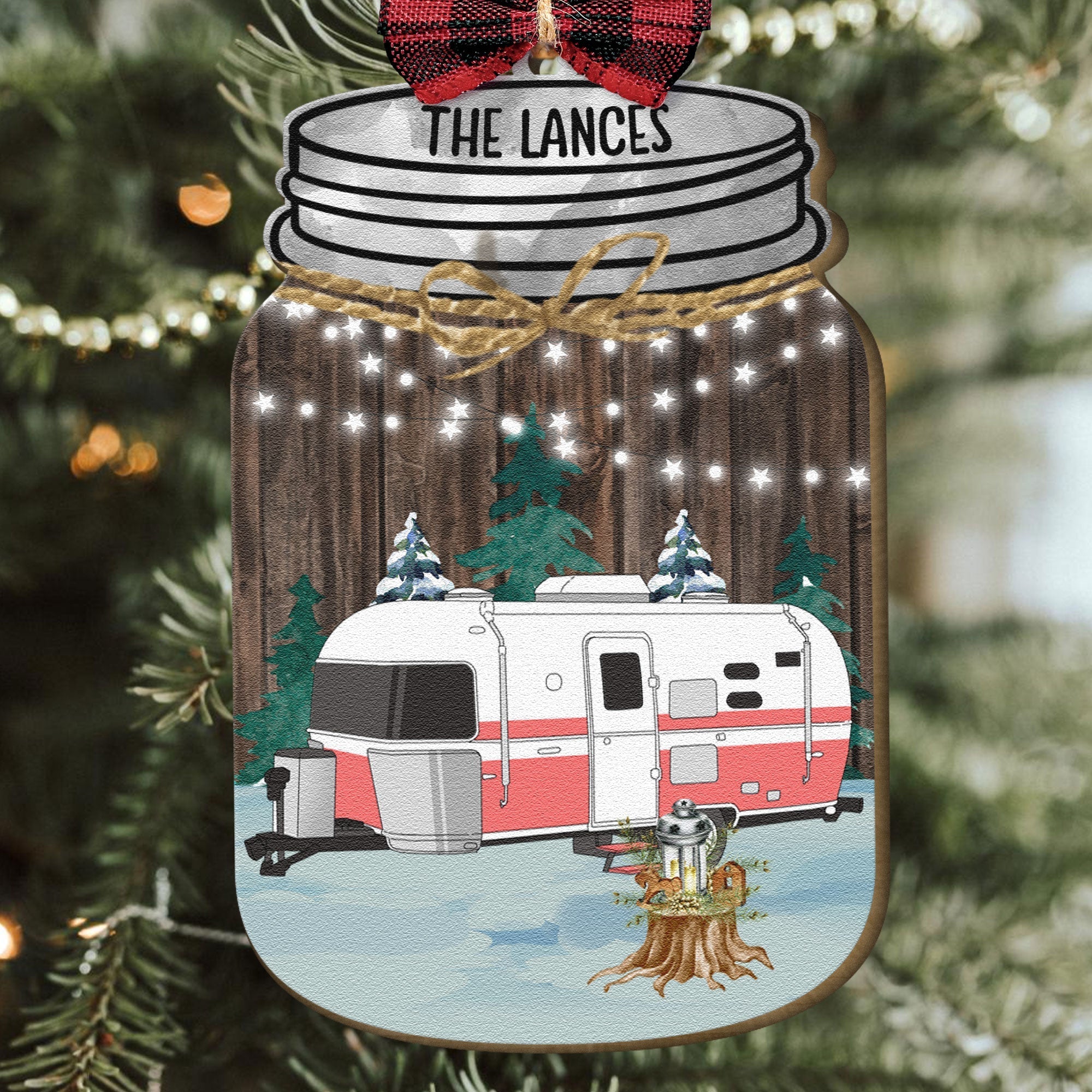 Our Camper - Personalized Mason Jar Shaped Wooden Ornament ORN0810